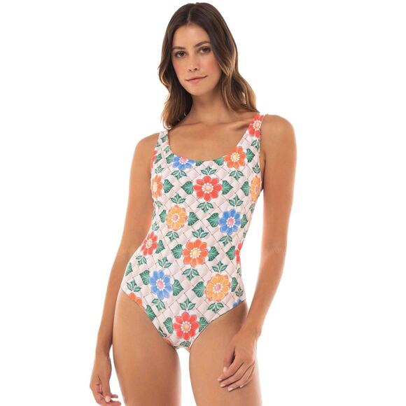 Agua Bendita Koraline Hippie Boho Tile Reversible One Piece Swimsuit L NWT - Picture 3 of 6